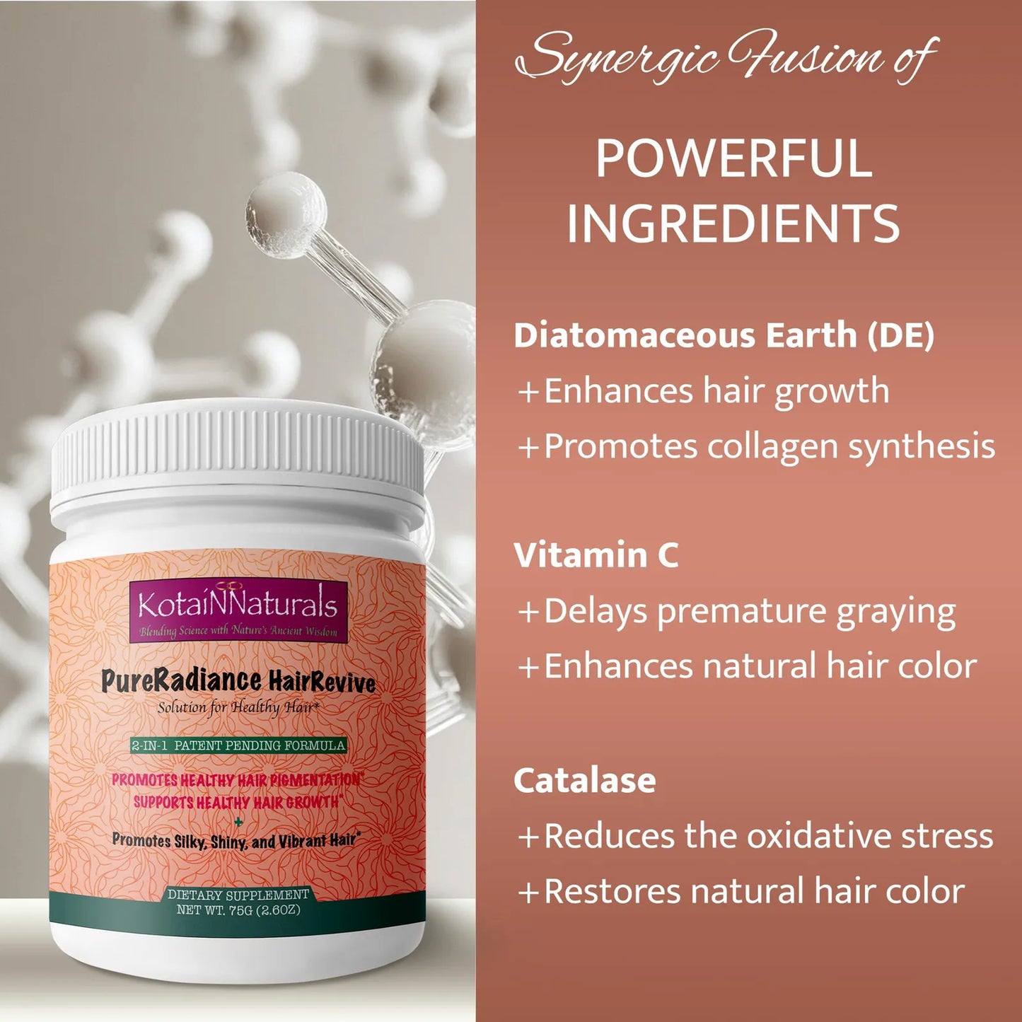 Pure Radiance Hair Revive Polvo Sin Sabor Crecimiento Capilar Y Reversión De Canas