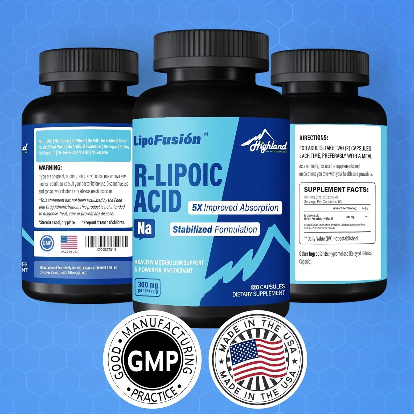 Ácido Lipoico R 300 Mg 120 Cápsulas Absorción Superior Antioxidante