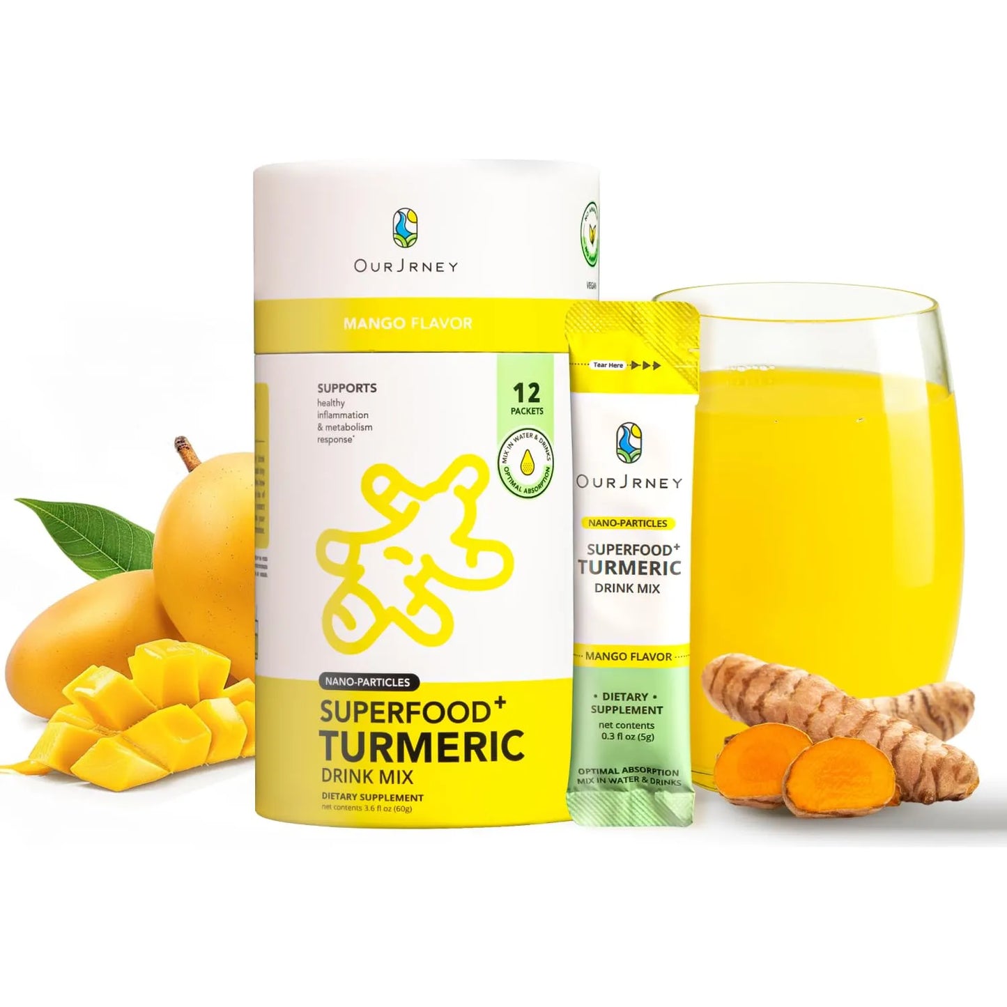 Polvo De Cúrcuma Nano Instantáneo Sabor Mango 35 Veces Más Potente