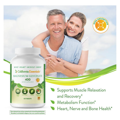 Glicinato De Magnesio 400 Mg Quelado Alta Absorción Alivio Muscular Y Soporte Óseo 120 Tabletas