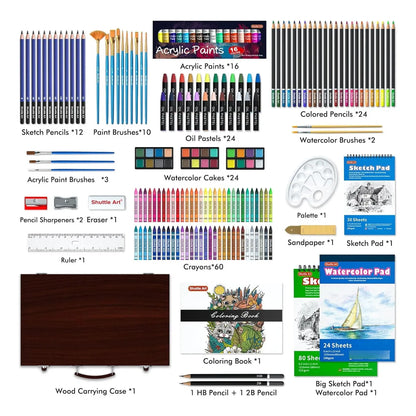 Set De Arte Profesional 186 Piezas Estuche De Madera Ideal Para Artistas