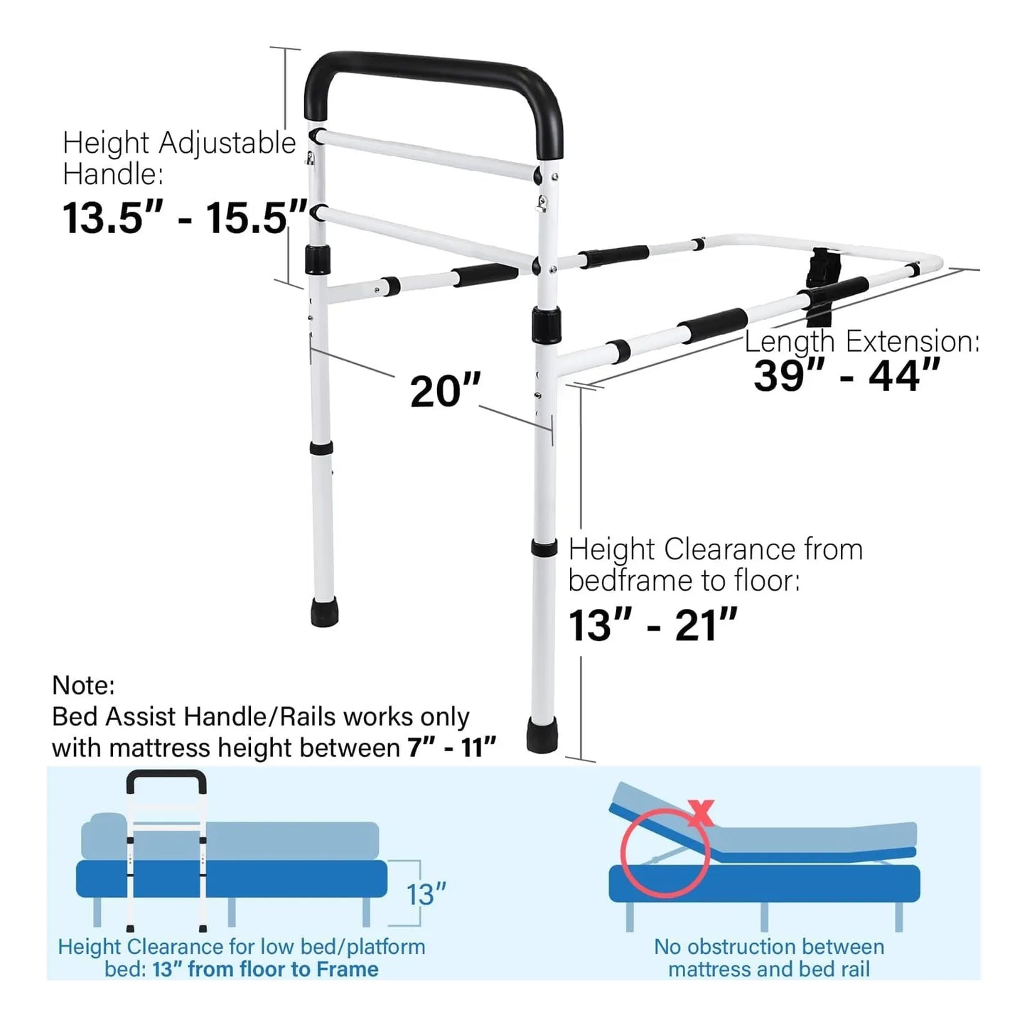 Riel De Cama Ajustable Para Adultos Mayores Certificado ASTM CPSC Soporte 300 Lbs