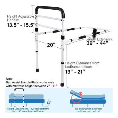 Riel De Cama Ajustable Para Adultos Mayores Certificado ASTM CPSC Soporte 300 Lbs