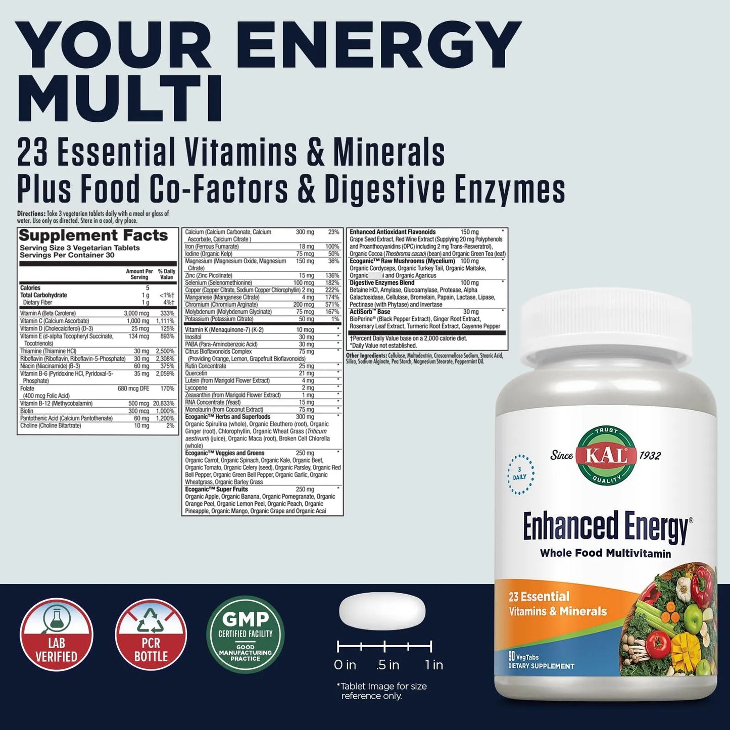 Energía Mejorada Kal 90 Cápsulas Naturales Con Luteína Y ActiSorb