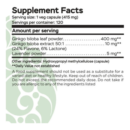 Ginkgo Biloba 120 Cápsulas Suplemento Memoria Concentración Antioxidantes