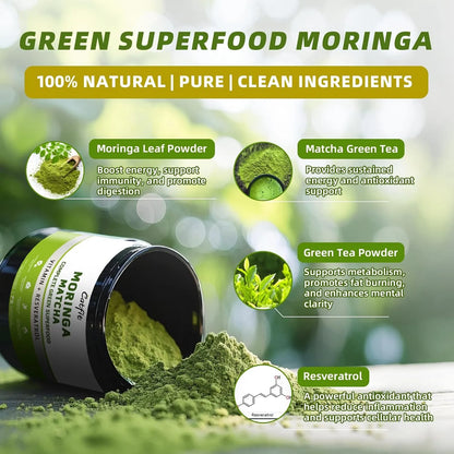 Moringa En Polvo Con Matcha Té Verde Y Resveratrol Superalimento 4 En 1 Para Energía Y Antioxidantes