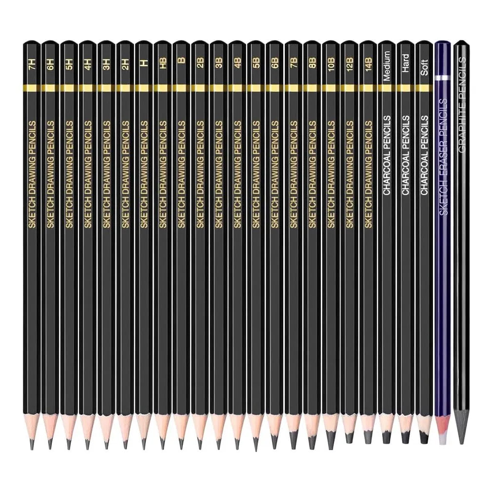 Set De Lapices Para Dibujo 24 Piezas Profesional Con Carbon Y Borrador