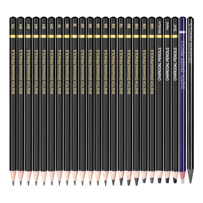 Set De Lapices Para Dibujo 24 Piezas Profesional Con Carbon Y Borrador