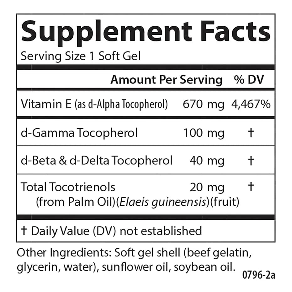 Vitamina E 1000 Ui Con Tocoferoles Tocotrienoles 60 Capsulas Blandas