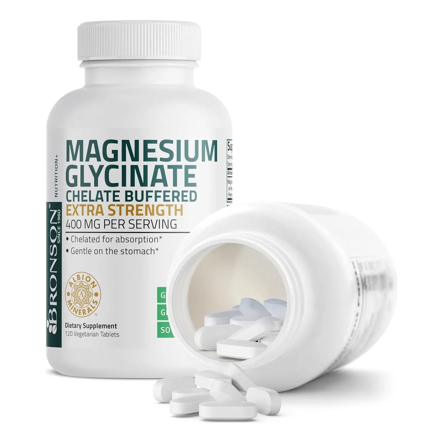 Glicinato De Magnesio 400 Mg Extra Fuerte Quelado 120 Tabletas Bronson Absorcion Superior