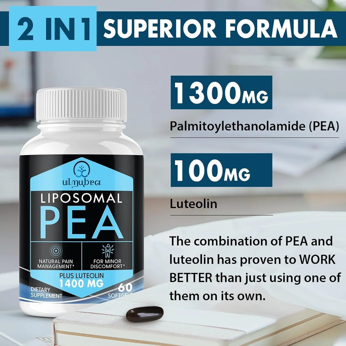Palmitoiletanolamida Liposomal 1300 Mg Con Luteolina 100 Mg Absorcion Superior 120 Capsulas