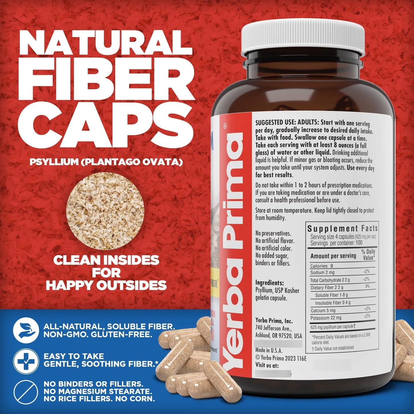 Cápsulas De Cáscara De Psyllium 625 Mg 400 Unidades Fibra Natural Para Digestión Y Saciedad