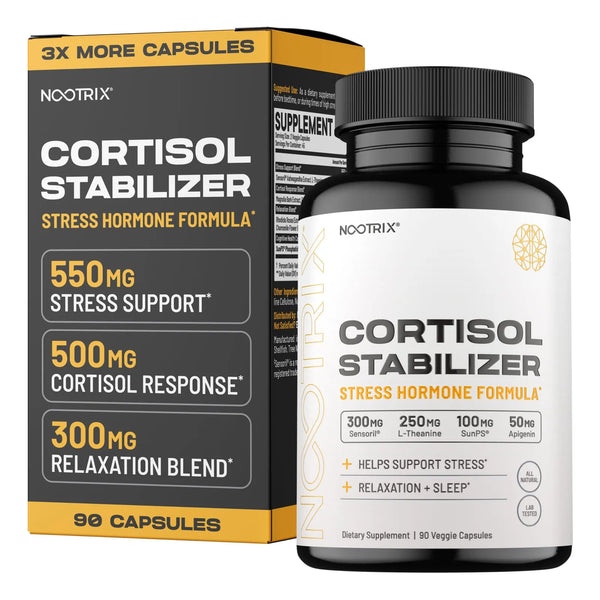 Suplemento Estabilizador De Cortisol Con Ashwagandha Y LTeanina 90 Cápsulas Vegano