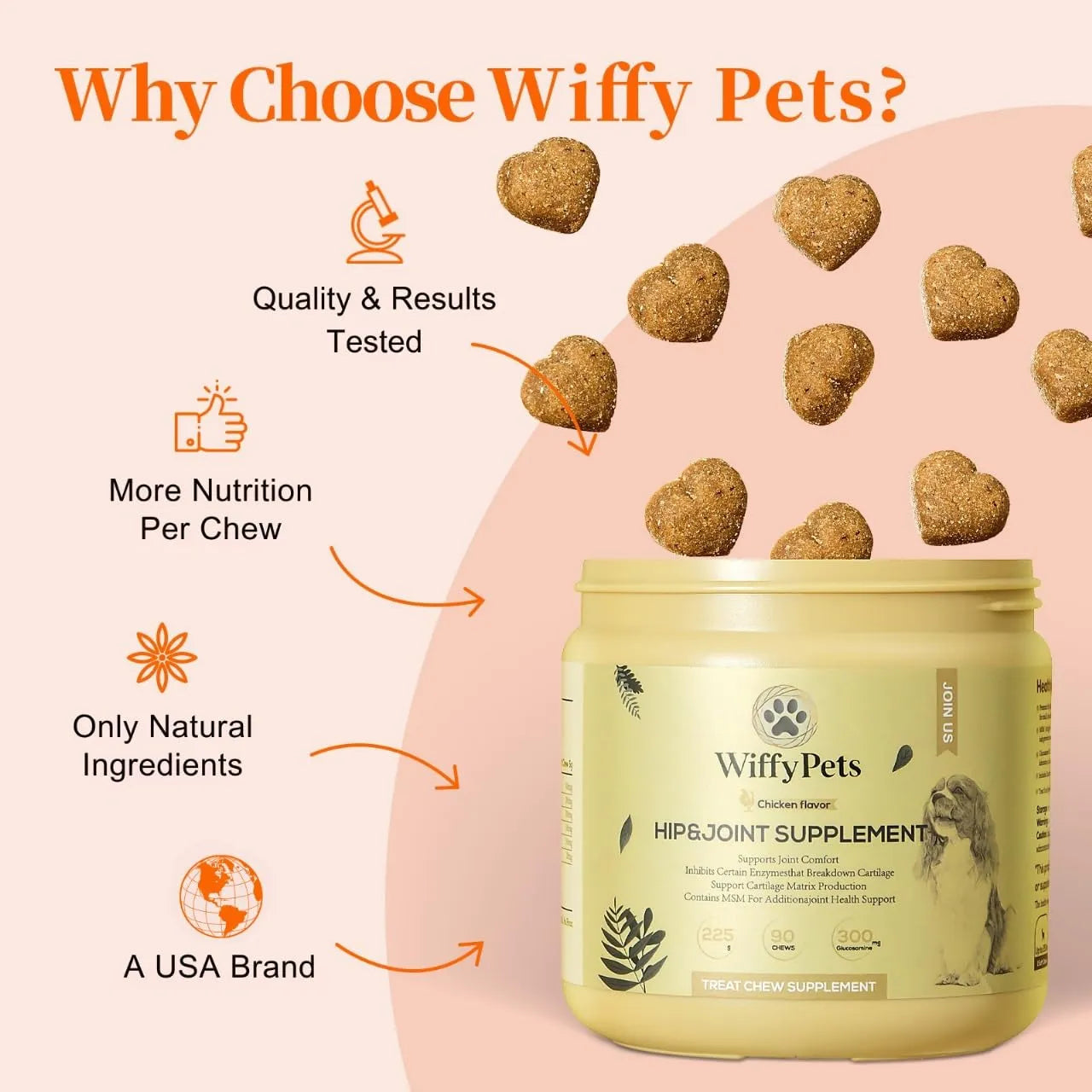 Golosinas Para Perros Con Glucosamina Y Condroitina Para Articulaciones Wiffypets 90 Unidades