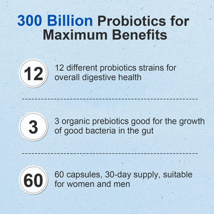 Probiótico 300 Mil Millones UFC 12 Cepas Con Prebióticos Orgánicos Para Salud Digestiva E Intestinal
