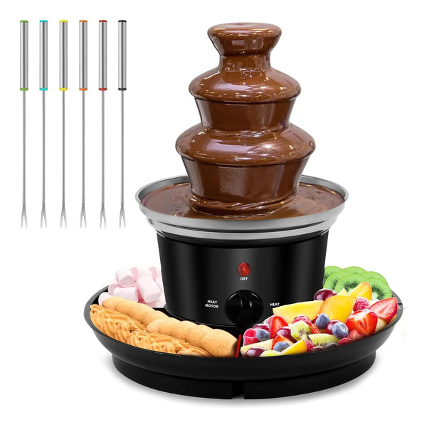 Fuente Fondue Electrica 32 Oz Acero Inoxidable 3 Niveles 6 Tenedores Chocolate Queso