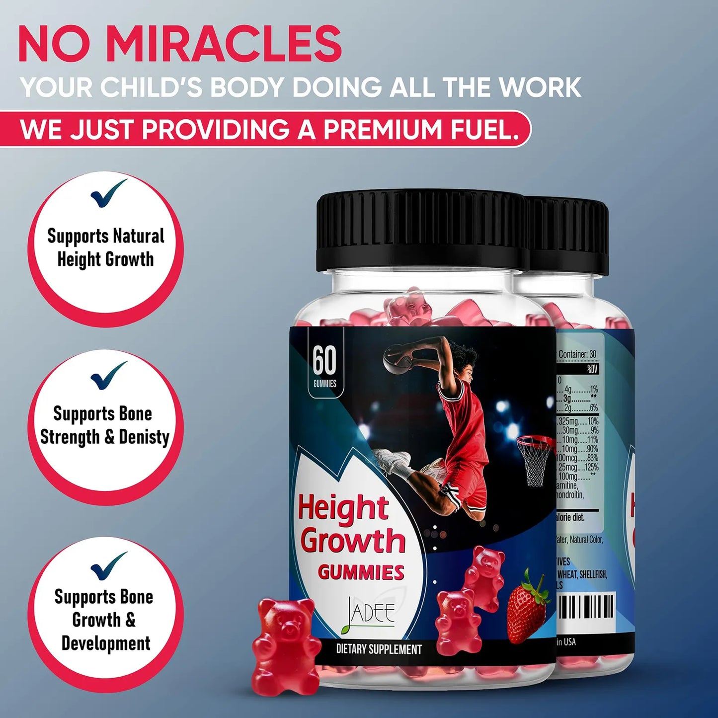 Gomitas De Calcio 325 Mg Para Crecimiento De Altura Con Ashwagandha Y Vitaminas