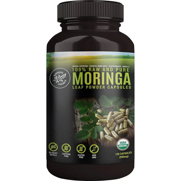 Capsulas De Polvo De Hoja De Moringa Organica 500 Mg 120 Unidades Superalimento Natural