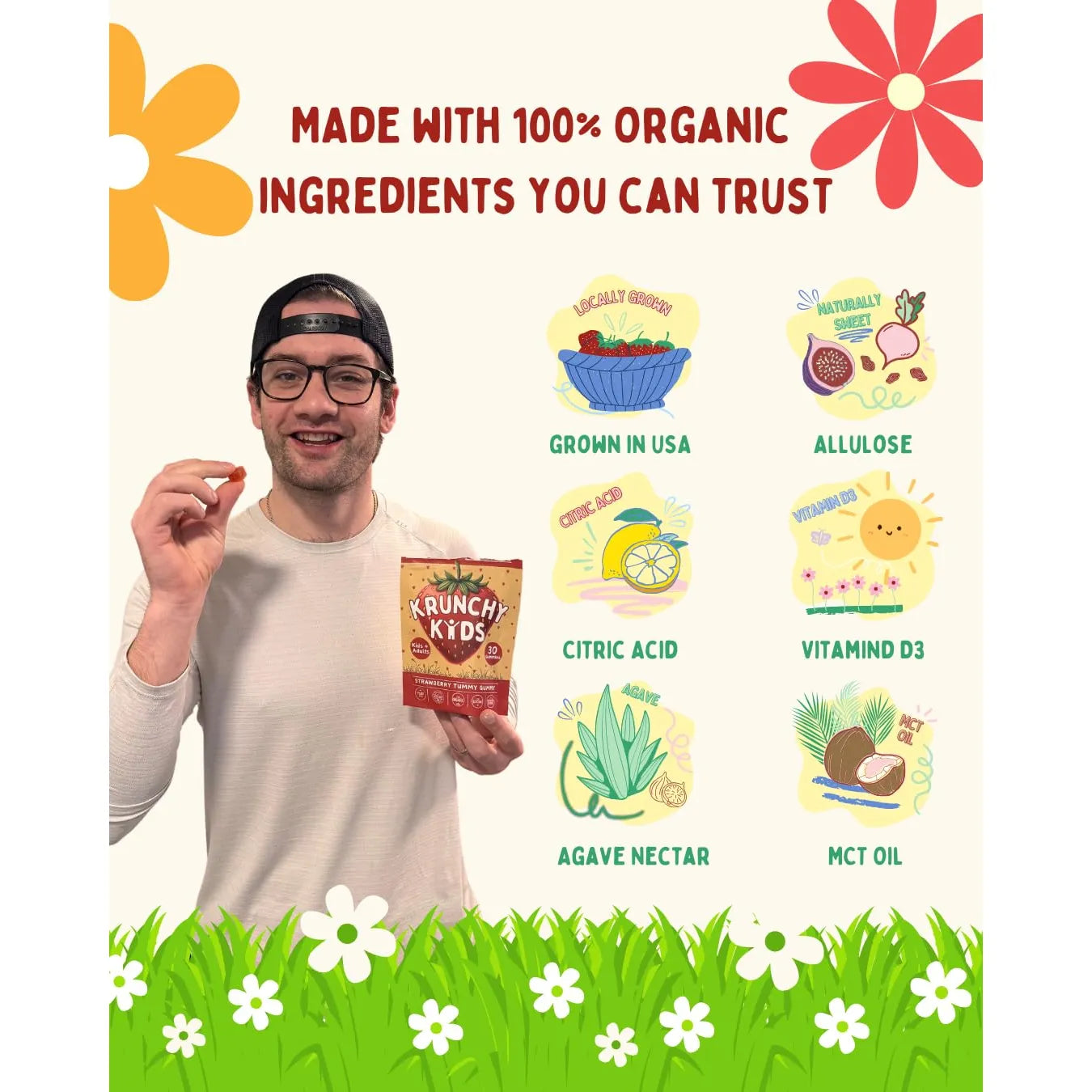 Gomitas De Vitamina D3 5000 UI Orgánicas Sabor Fresa Para Adultos