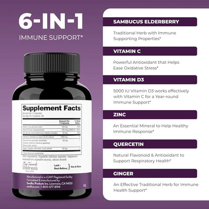 Capsulas Baya De Saúco Con Vitamina C Zinc Quercetina Vitamina D3 Refuerzo Inmunitario 120 Unidades