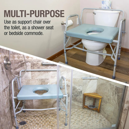 Inodoro Portátil Con Brazos Caídos Asiento Ancho Capacidad 500 Lbs Ideal Para Adultos Mayores