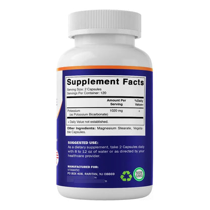 Suplemento De Potasio 1020 Mg 240 Cápsulas Vegetales Sin Gluten Y Sin OMG
