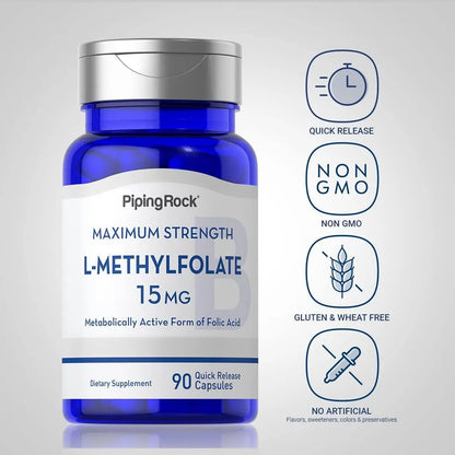 L Metilfolato 15 Mg 90 Capsulas Suplemento Activo De Acido Folico Sin Omg Sin Gluten