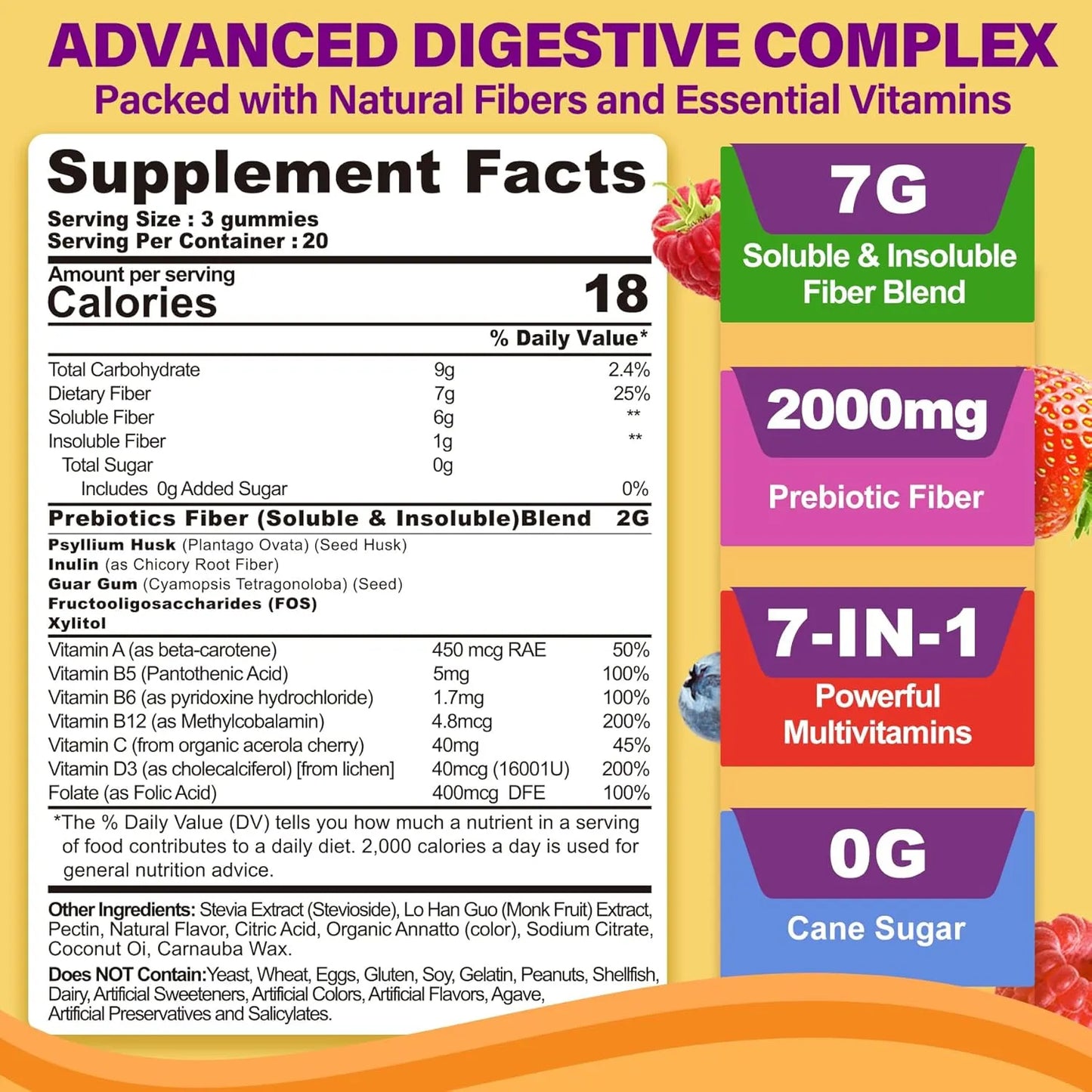 Gomitas De Fibra Prebiótica Con Psyllium Multivitaminas Sin Azúcar