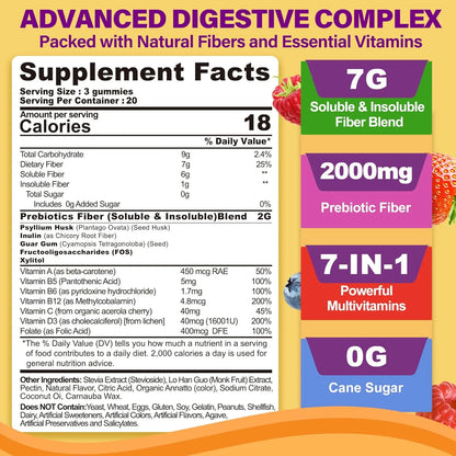 Gomitas De Fibra Prebiótica Con Psyllium Multivitaminas Sin Azúcar
