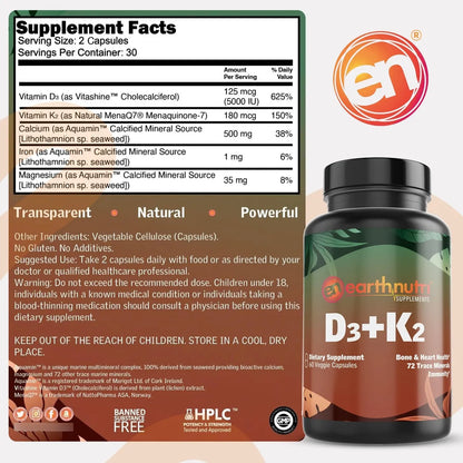 Capsulas Vegetales D3 K2 60 Unidades Para Salud Osea Y Cardiaca Con Vitamina D3 Y MenaQ7