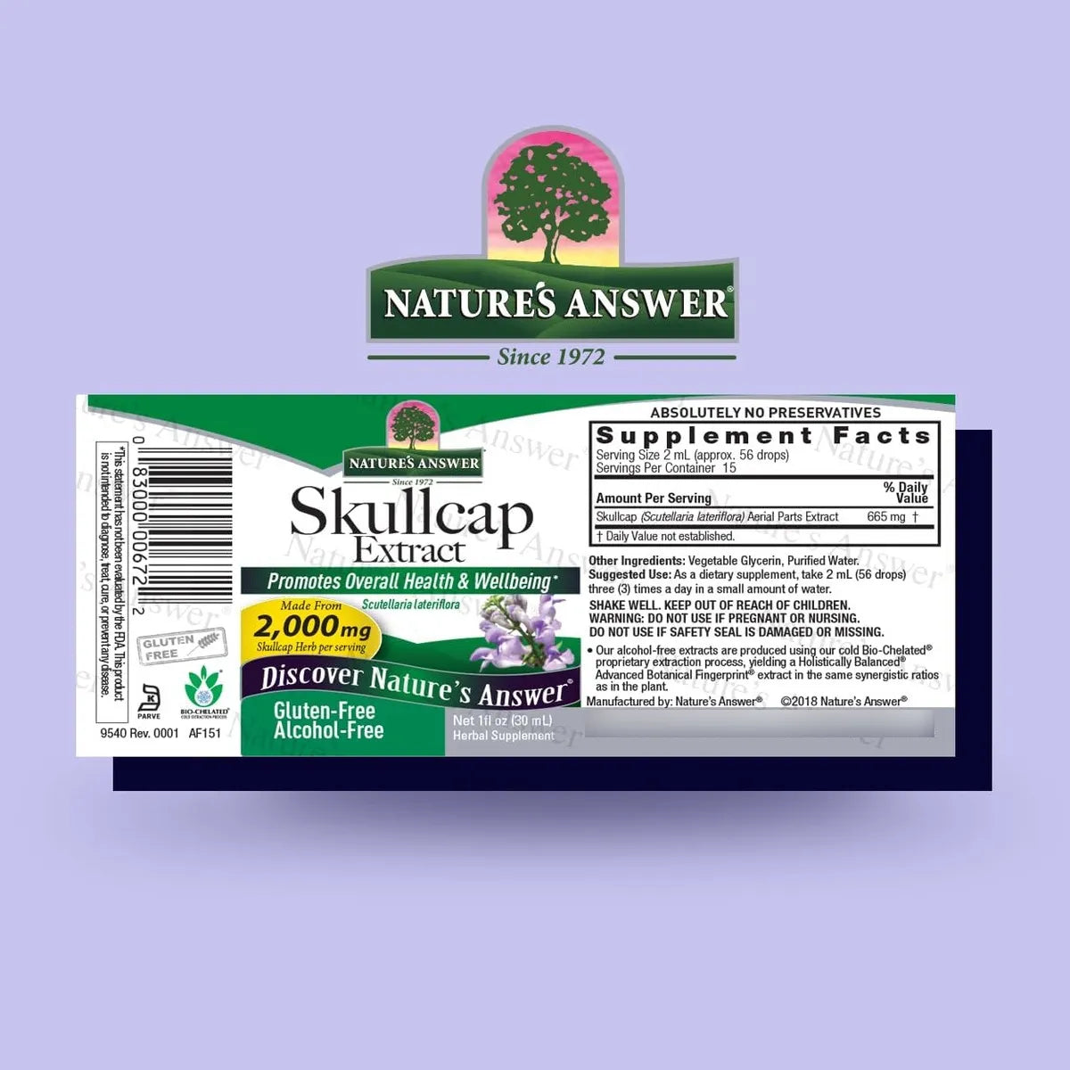 Extracto Liquido De Hierba Skullcap 30ml Apoyo Natural Sistema Nervioso