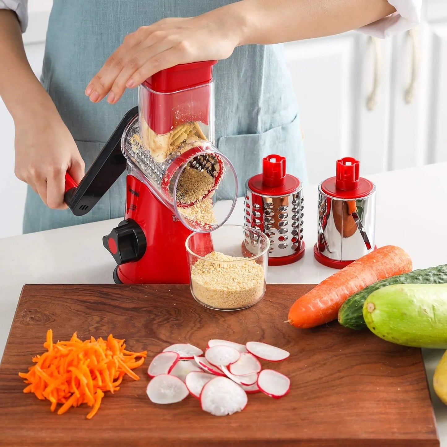 Rallador Giratorio Geedel 2 Cuchillas Facil Limpieza Frutas Verduras Queso