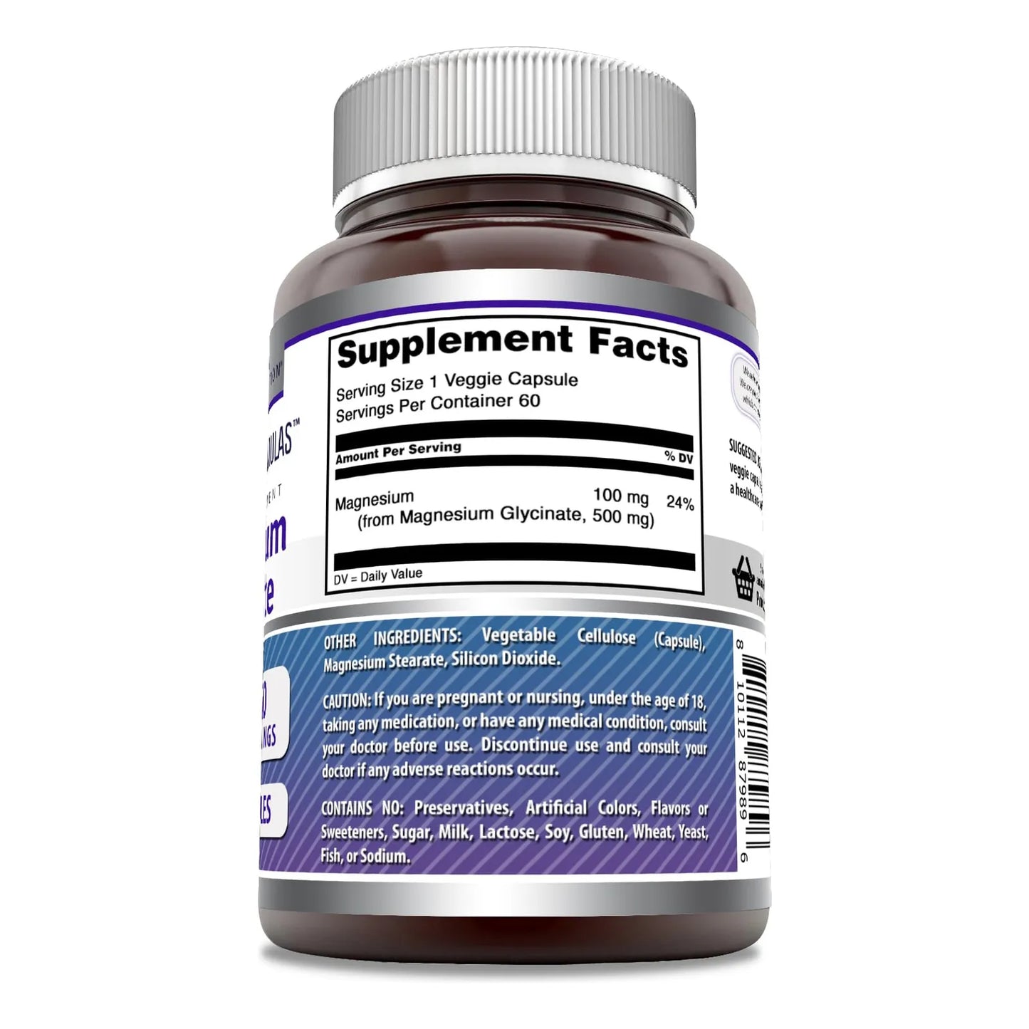 Amazing Formulas Glicinato De Magnesio 500 Mg 60 Capsulas Vegetales Sin Gluten