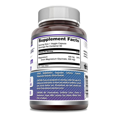 Amazing Formulas Glicinato De Magnesio 500 Mg 60 Capsulas Vegetales Sin Gluten