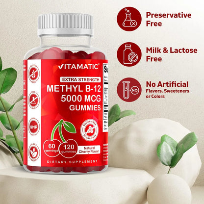 Gomitas De Vitamina B12 Metilo 5000 Mcg 120 Unidades Sabor Cereza Veganas