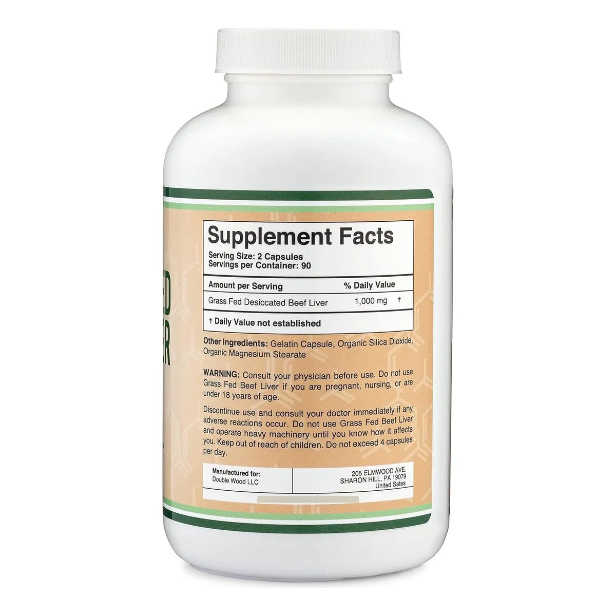 Capsulas De Higado De Res 1000 Mg Double Wood 180 Unidades Suplemento Natural