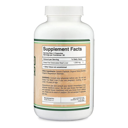 Capsulas De Higado De Res 1000 Mg Double Wood 180 Unidades Suplemento Natural