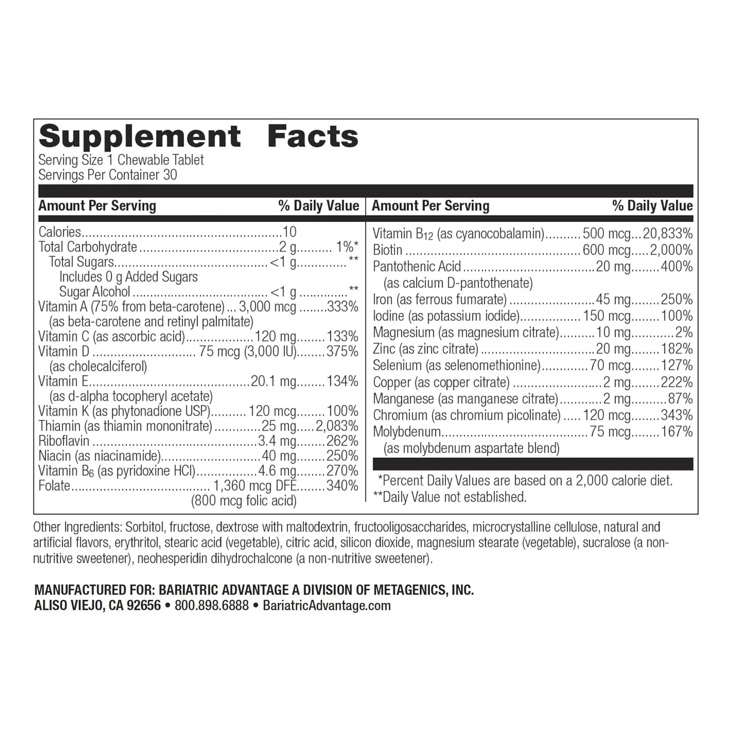 Multivitaminico Masticable Bariatric Advantage Ultra Solo Con Hierro Para Pacientes Bariatricos
