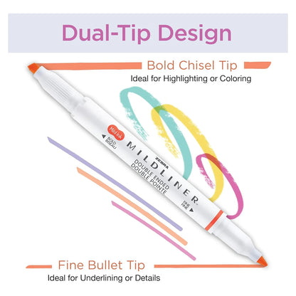 Resaltadores Zebra Mildliner Doble Punta 8 Colores Suaves Sin Manchas