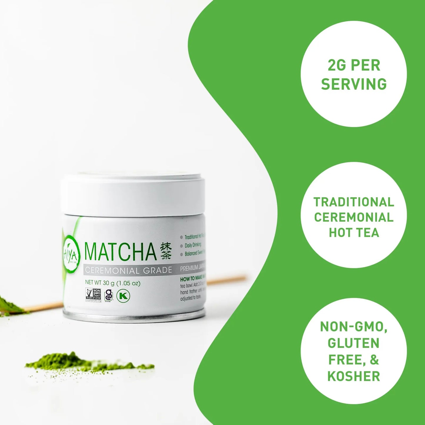 Aiya Auténtico Polvo De Té Verde Matcha Japonés Grado Ceremonial Lata 1.06 Oz