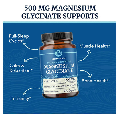 Glicinato De Magnesio 500 Mg Alta Absorción Relajación Muscular Y Sueño Profundo