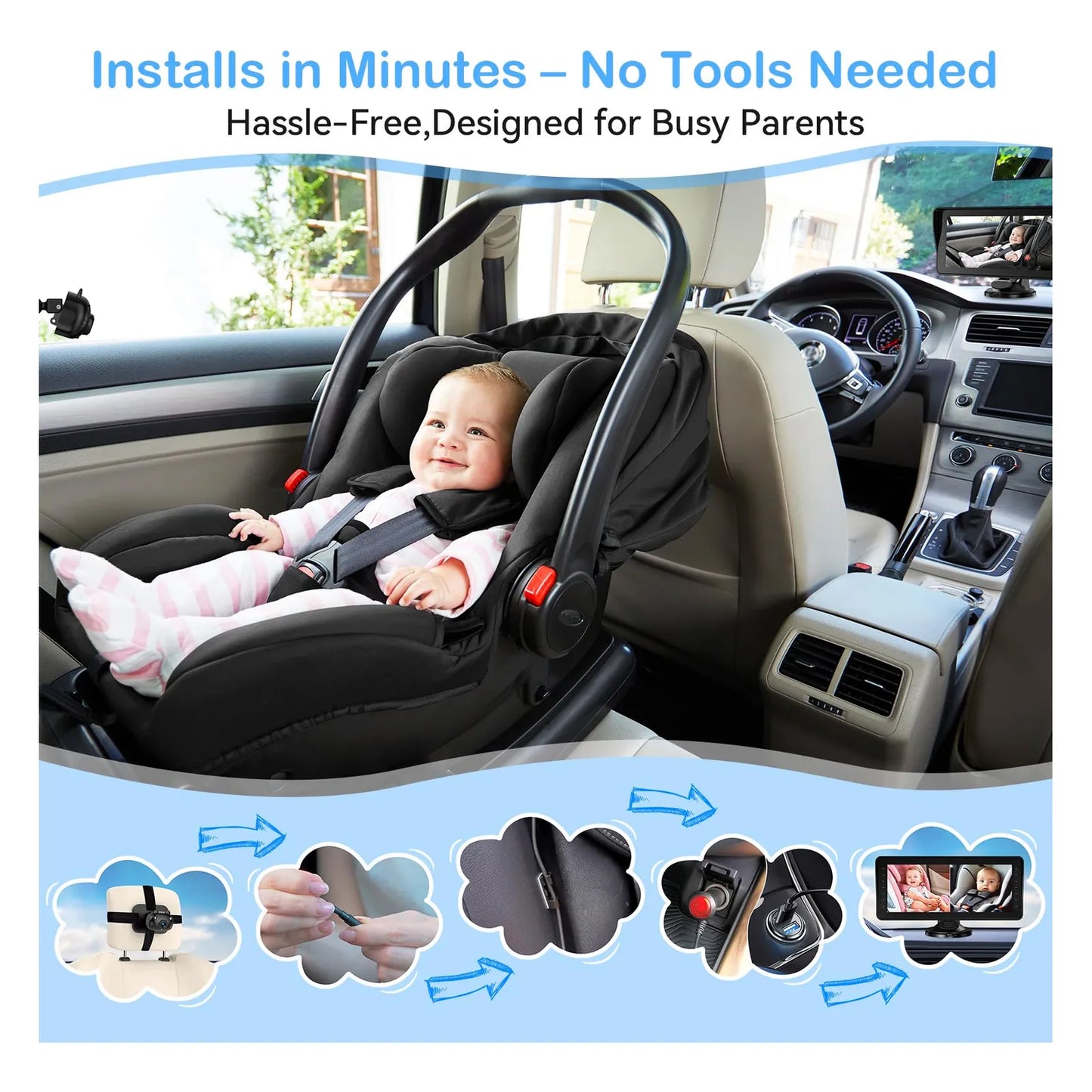 Camara Dual HD Para Coche Pantalla 6.9 Pulgadas Vision Nocturna Facil Instalacion