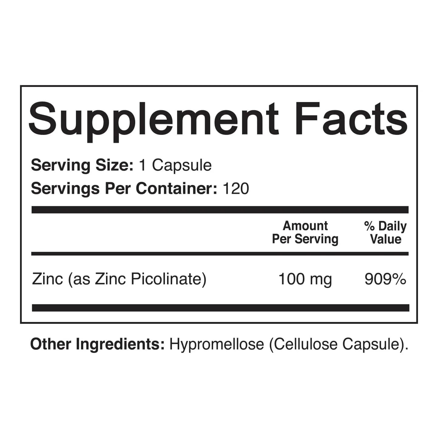 Picolinato De Zinc 100 Mg 120 Cápsulas Veganas Alto Absorción Usa