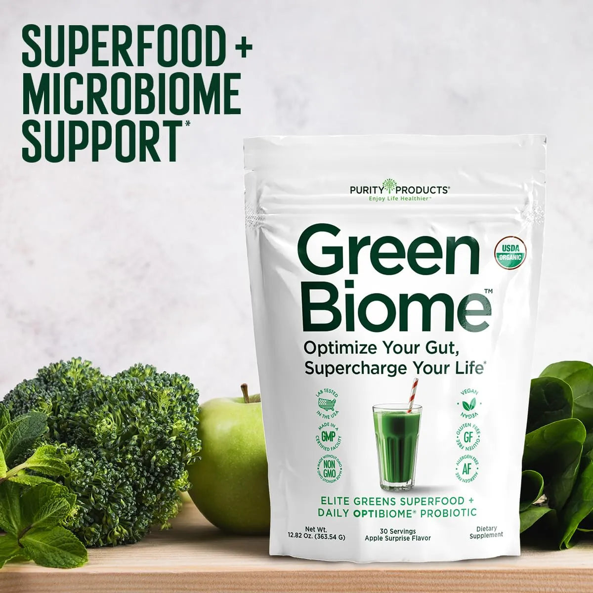 Elite Greens Superalimento Orgánico Con Probiótico OptiBiome Energía Y Digestión