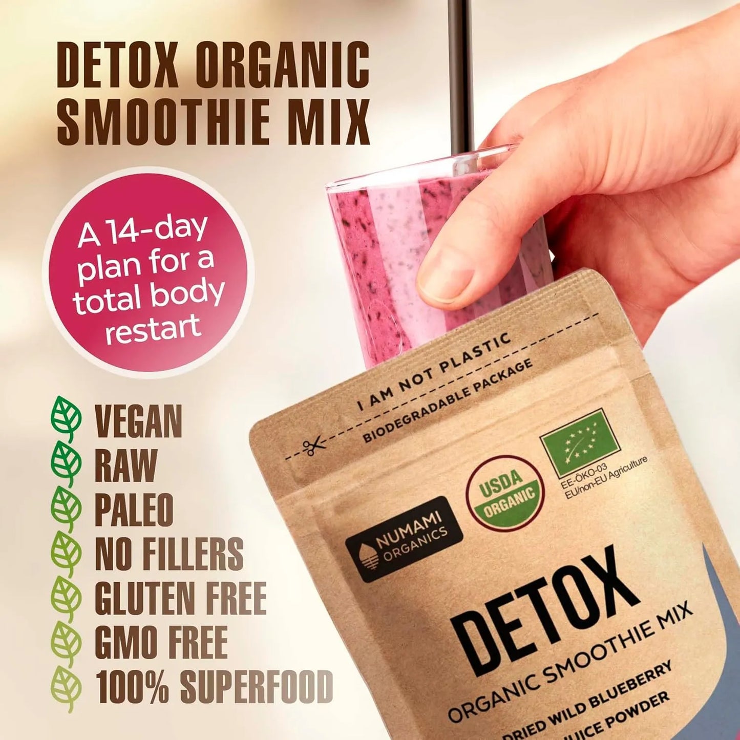 Batido Orgánico De Arándanos En Polvo Con Espirulina Superalimento Premium