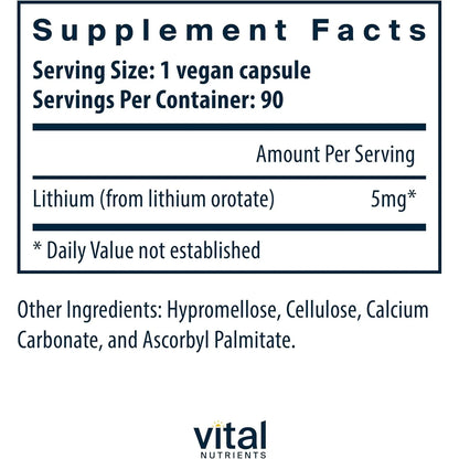Orotato De Litio 5 Mg Capsulas Suplemento Memoria Comportamiento Vegano