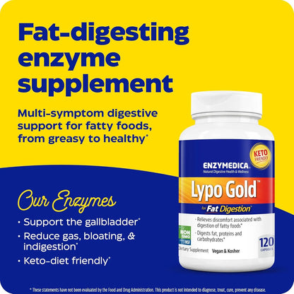 Enzimas Digestivas Lypo Gold Alivio Rapido De Gases Y Hinchazon 120 Capsulas