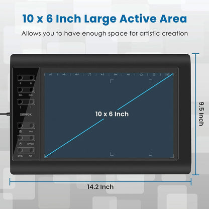 Tableta Grafica Xoppox 10x6 Pulgadas Lápiz Sin Batería 8192 Niveles Presión Compatible PC Mac Android