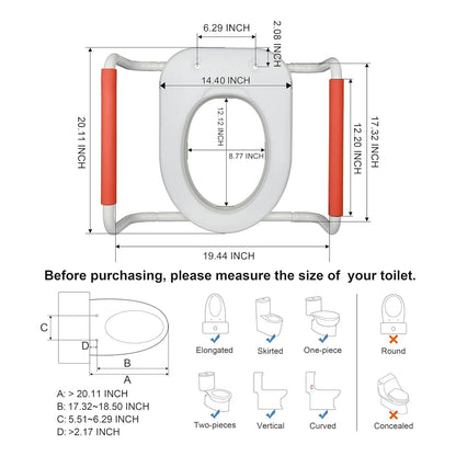 Elevador De Asiento Para Inodoro Con Asas Acolchadas 2 Pulgadas De Altura Seguro Y Comodo
