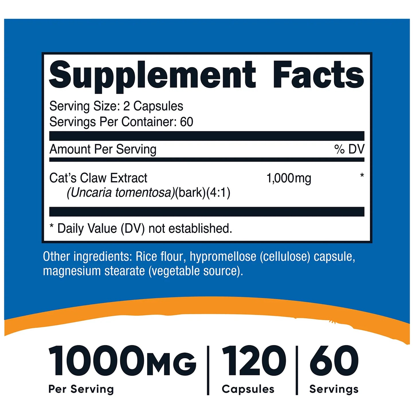 Garra De Gato 1000 Mg 120 Cápsulas Vegetales Sin OMG Ni Gluten